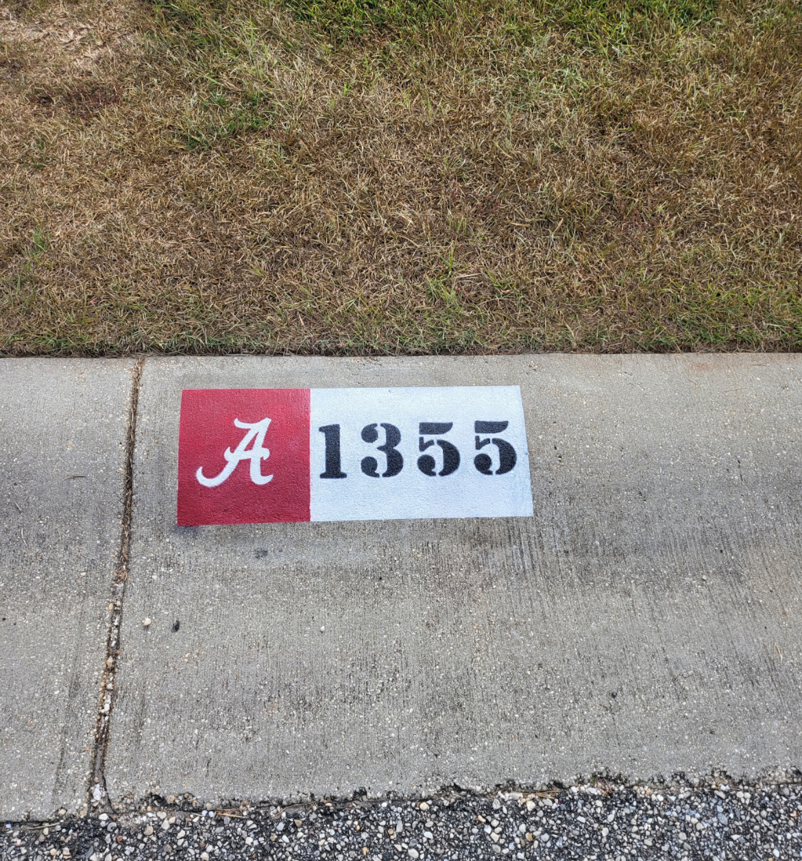 Custom curb address 1355 with an Alabama script A logo